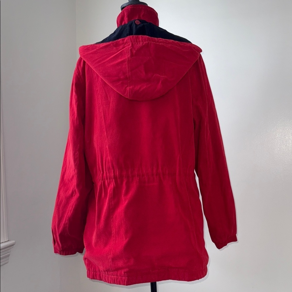 London Fog Long Red Trench Coat | Removable Hood | Women’s L | Lined - Picture 3 of 12